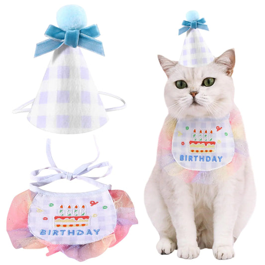 2Pcs Pet Birthday Outfit with Embroidered Hat & Scarf